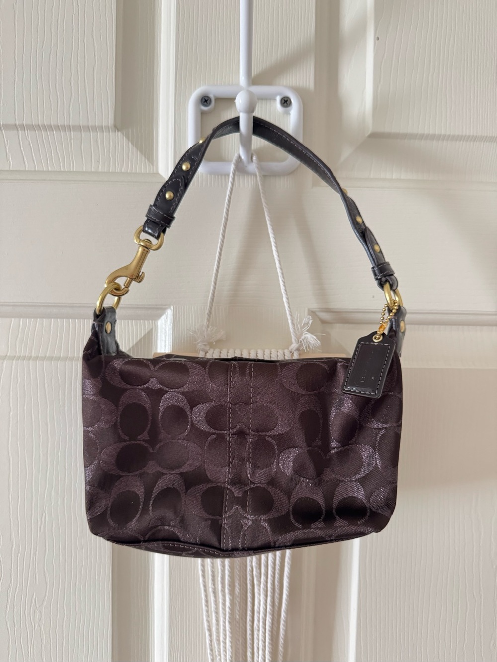 Coach Dark Brown Signature Jacquard Shoulder Bag